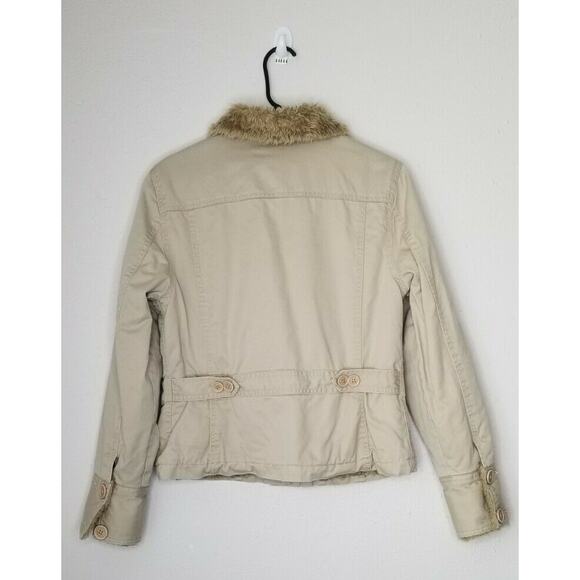 Jacob Connexion Tan Jacket Fur Trim Pockets Size M - Picture 6 of 8